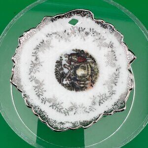 VINTAGE OPEN SALT CELLAR TRINKET DISH, VICTORIAN SILVER TRIM, 4" MADE IN JAPAN